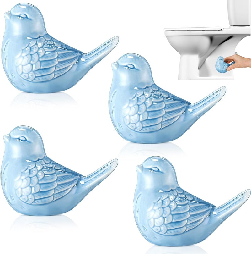Ferrochef 4 Pcs Ceramic Bird Toilet Bolt Caps Funny Toilet Bolt Covers Decorative Cute Animal Gadget Toilets Floor Caps for Waterproof Toilets Bowl Screws Bathroom Decorative Easy Installation(Blue) - Image 1